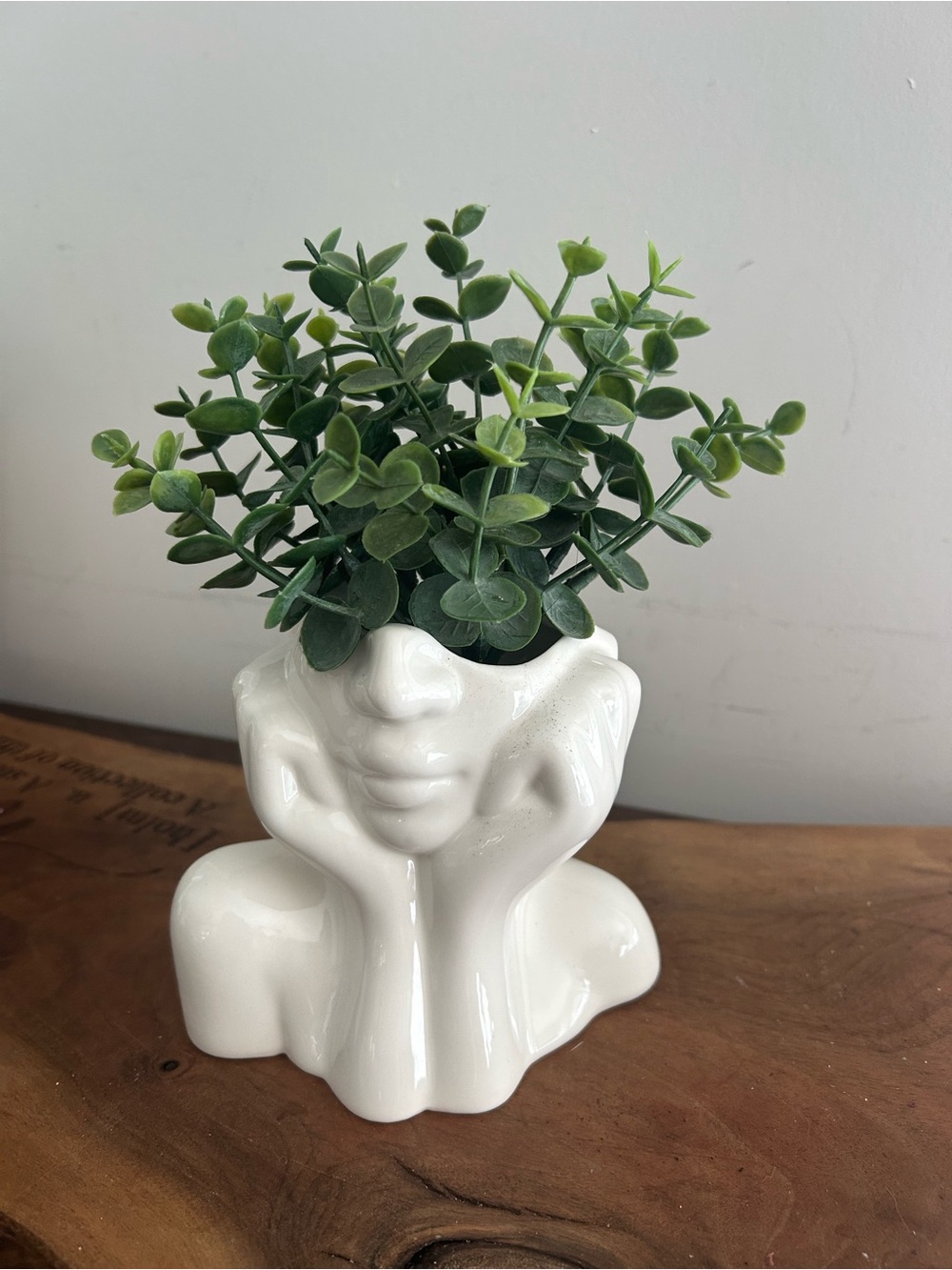 Ceramic White Face Hands Flower Vase Planter Pot